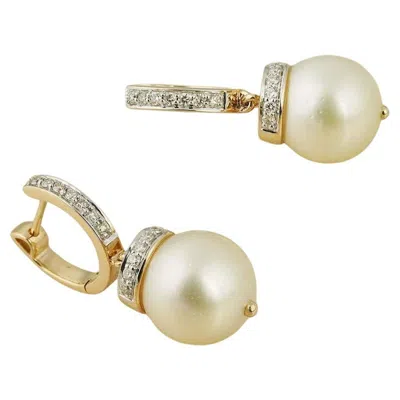 Pre-owned Moi June Gold Diamond And South Sea Pearl Drop Earrings In Multi