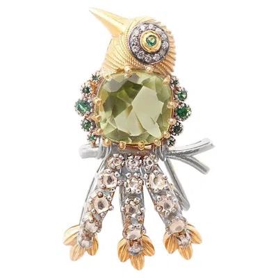 Pre-owned Moi Lovebird Gold Diamond And Green Amethyst Brooch And Pendant In Purple