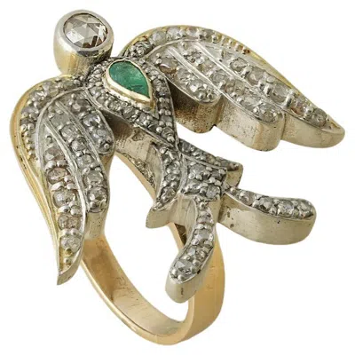 Pre-owned Moi Merlin Gold Diamond And Emerald Ring In Green