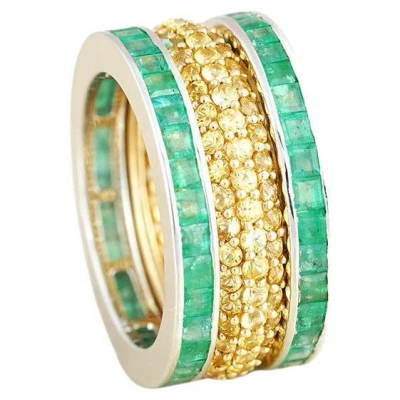 Pre-owned Moi Mila Emerald And Yellow Sapphire Stackable Ring Set