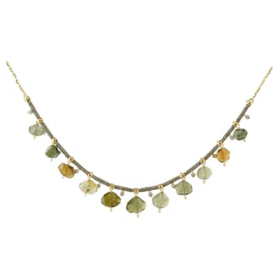 Pre-owned Moi Naomi Gold Diamond Tourmaline And Pearl Necklace In Multi