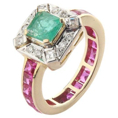 Pre-owned Moi Nizam Emerald And Ruby Ring In Green
