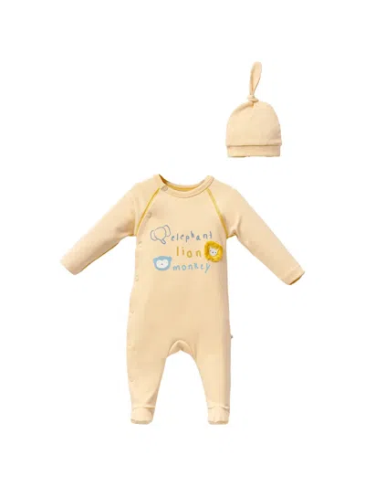 Moi Noi Animal-graphic Babygrow Set In Yellow