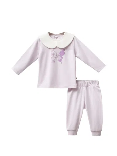 Moi Noi Babies' Butterfly-print Peter Pan-collar Tracksuit In Purple