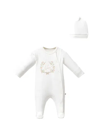 Moi Noi Flower-garland Babygrow Set In White