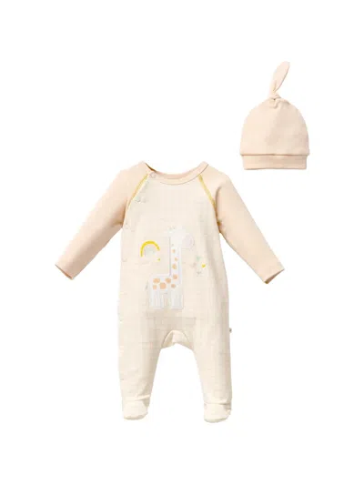 Moi Noi Giraffe-graphic Checked Babygrow In Brown