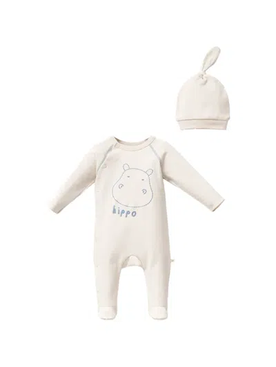 Moi Noi Hippo-embroidered Babygrow (set Of Two) In Gold