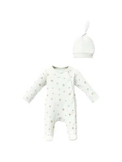 Moi Noi Pumpkin-print Ribbed Babygrow Set In White