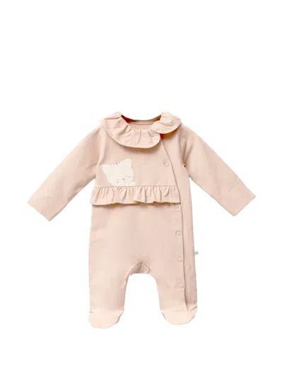 Moi Noi Ruffled Kitten-print Babygrow In Brown