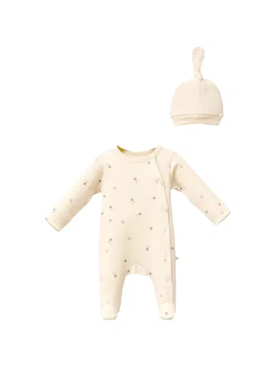 Moi Noi Star-print Ribbed Babygrow In Brown
