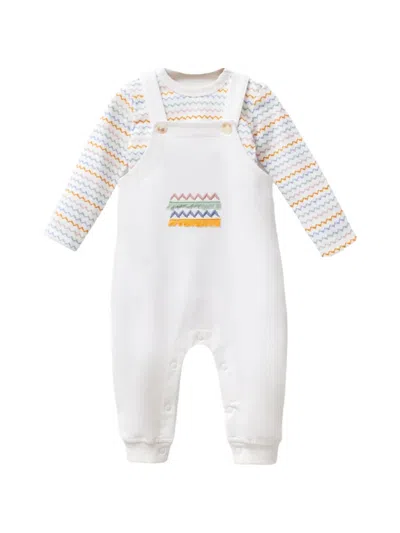 Moi Noi Babies' Zigzag-print Overalls Set In White