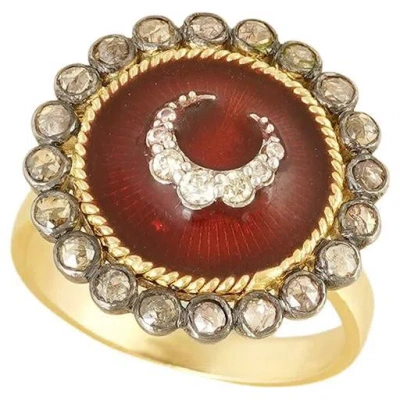 Pre-owned Moi Sarai Gold Silver Diamond And Enamel Ring In Multi