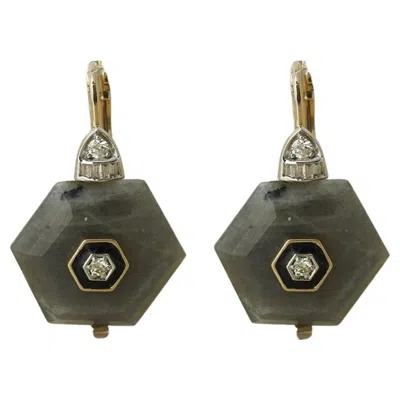 Pre-owned Moi Sia Gold Diamond And Labrodorite Earrings In Multi