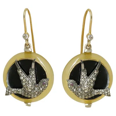 Pre-owned Moi Verona Gold Silver Yellow Onyx And Diamond Earrings