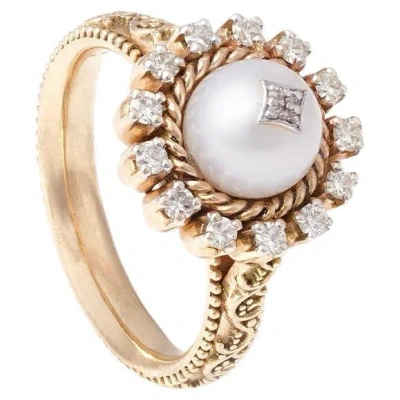 Pre-owned Moi Zoe Gold Diamond And Cultured Pearl Ring In Multi