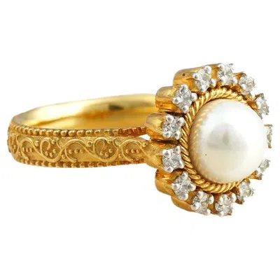 Pre-owned Moi Zoe Gold Diamond And Pearl Ring In Multi