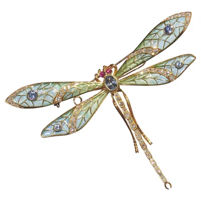 Pre-owned Moira Fine Jewellery Modern Plique À Jour Enamel, Sapphire, Diamond, Ruby And Gold Dragonfly Brooch In Multi