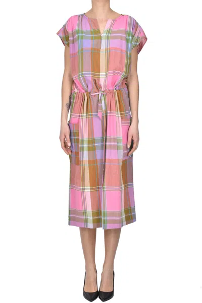 Moismont Checked Print Cotton Dress In Pink