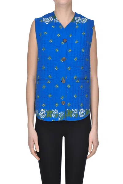 Moismont Flower Print Quilted Gilet In Blue