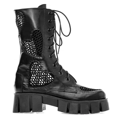Moja Women's Black Leather Boots With Net Amelie