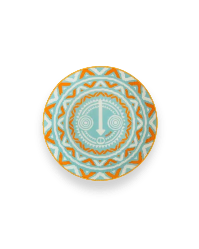 Mojjere Fine Porcelain Dessert Plate - Lagoon Blue & Orange Design In Multi