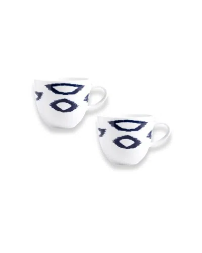 Mojjere Fine Porcelain Mugs - Set Of 2 - White & Blue Design