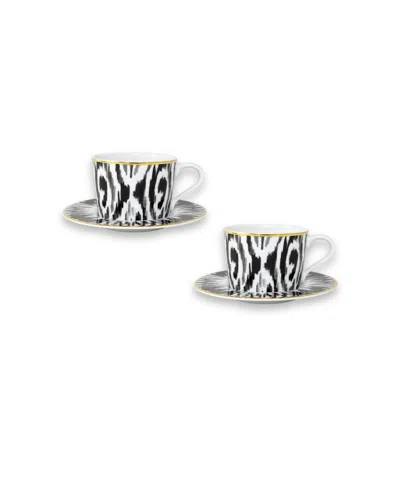 Mojjere Fine Porcelain Tea Set Of 2 - Black & White Graphic Pattern In Multi
