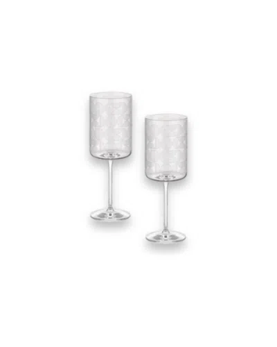 Mojjere White Stem Glass - Solar Graphic Pattern - 2pcs