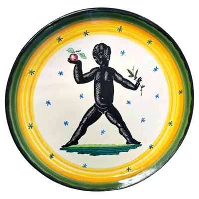 Pre-owned Molaroni Pesaro Child With Apple And Olive Branch, Rare Art Deco Dish In Black & White, Italy