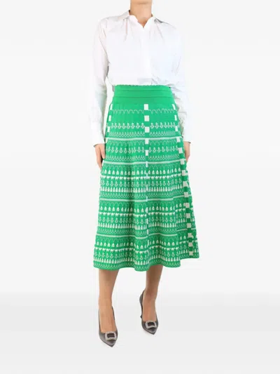 Pre-owned Molli Intarsia-knit Midi Skirt In Green