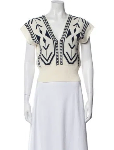 Pre-owned Molli Printed V-neck Sweater In White