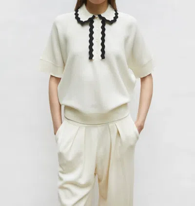 Molli Rickrack Collar Loose-fitting Knit Top In Black Natural In White