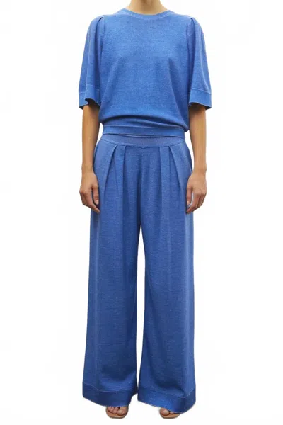 Molli Tournesol Pleat Sleeve Top In Royal Blue Denim In Multi