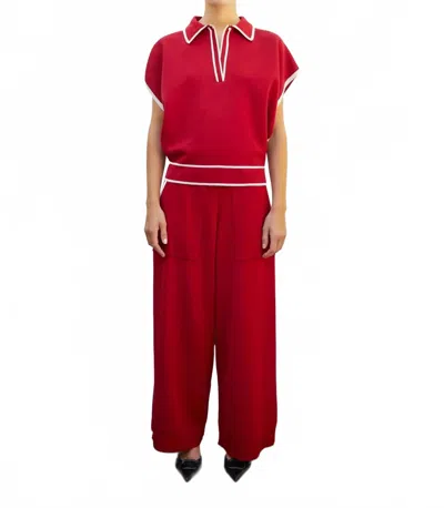 Molli Wide Knit Couture Pants In Garnet In Red