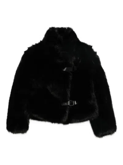 Molliolli Buckle-strap Faux-fur Coat In Black