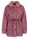 MOLLIOLLI PINK FAUX FUR JACKET WITH BUTTON CLOSURE AND BELT FOR WOMEN