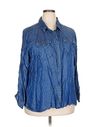 Pre-owned Molly & Isadora 3/4 Sleeve Button Down Shirt In Blue