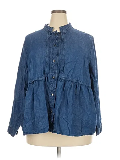 Pre-owned Molly & Isadora 3/4 Sleeve Button Down Shirt In Blue