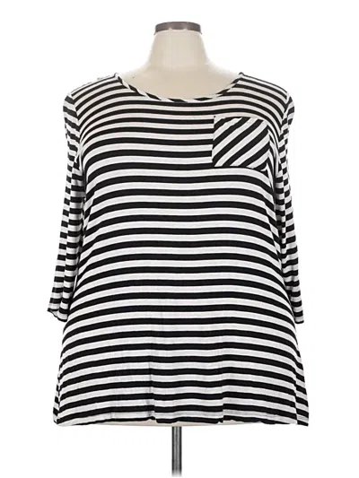 Pre-owned Molly & Isadora 3/4 Sleeve Top Black Stripes Pattern Boatneck Tops