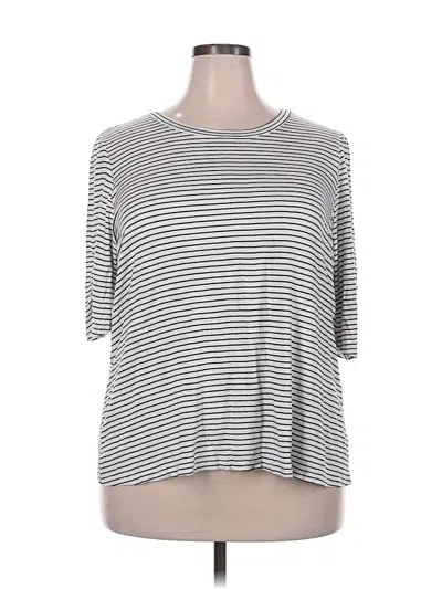 Pre-owned Molly & Isadora 3/4 Sleeve Top Gray Stripes Pattern Boatneck Tops