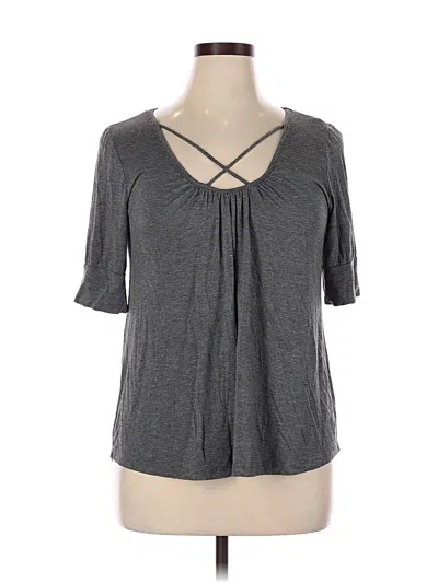 Pre-owned Molly & Isadora Short Sleeve Top Gray Keyhole Neckline Tops