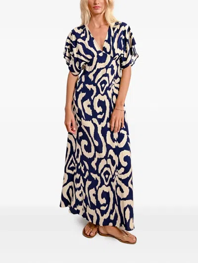 Molly Bracken Abstract-print V-neck Dress In Blue