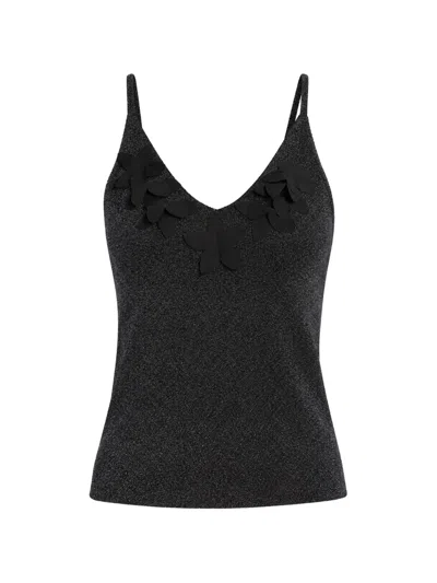 Molly Bracken Butterfly-appliqué Ribbed-knit Tank Top In Black