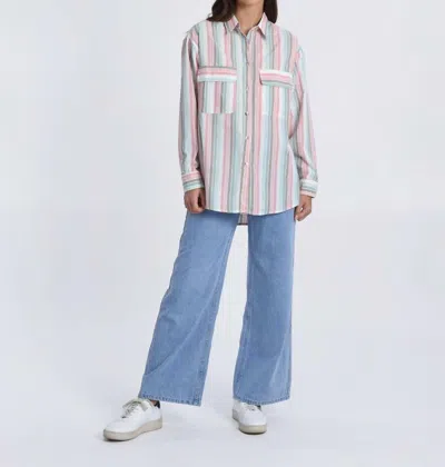 Molly Bracken Clemence Stripe Button Shirt In Multi Color In Pink
