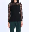 MOLLY BRACKEN GEORGIA LACE KNITTED TOP IN BLACK