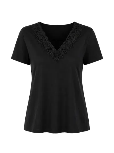 Molly Bracken Lace-trim V-neck T-shirt In Schwarz