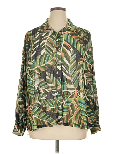 Pre-owned Molly Bracken Long Sleeve Blouse In Green