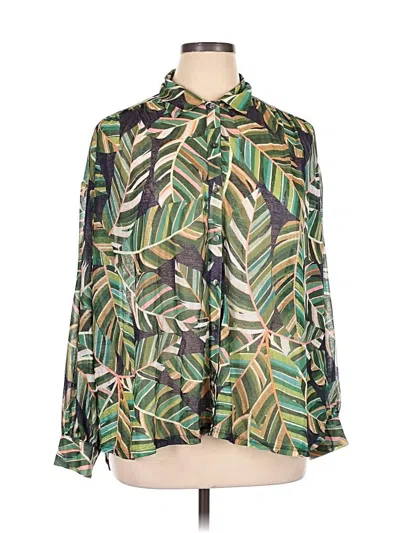 Pre-owned Molly Bracken Long Sleeve Blouse In Green