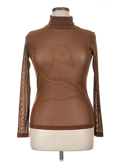 Pre-owned Molly Bracken Long Sleeve Top Brown Turtleneck Tops