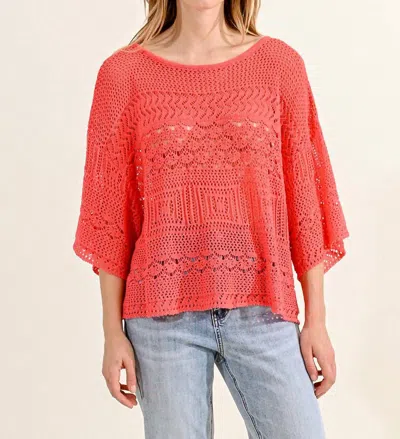 Molly Bracken Pointelle Knit Top In Coral In Pink